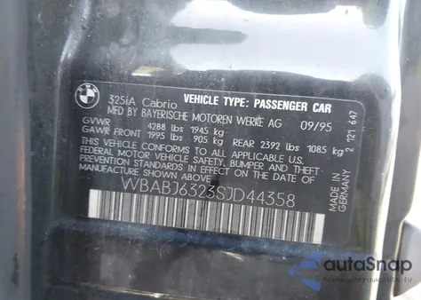 1995 BMW 325 Ic Automatic from USA, damaged, VIN WBABJ6323SJD44358